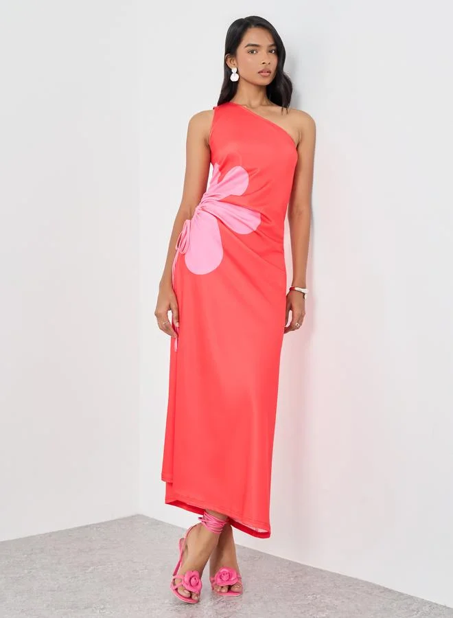تايك تو Take Two Floral Print Sleeveless One Shoulder Maxi Dress