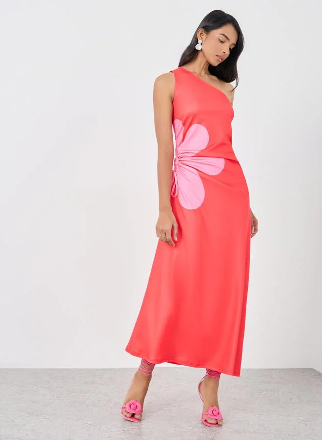 تايك تو Take Two Floral Print Sleeveless One Shoulder Maxi Dress