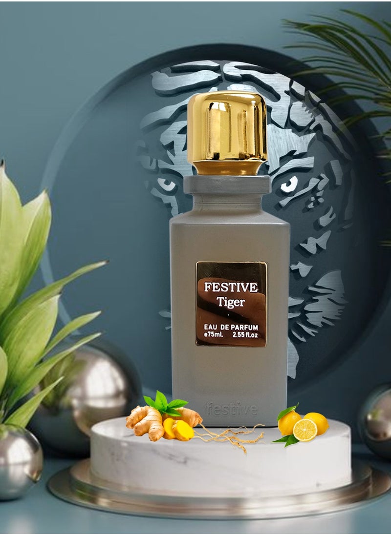 Festive Gallery Eau De Perfume, Premium Quality Tiger Fragrance UNISEX, for both Men and Women 75ml With Premium Gift Box. Tiger by Festive  - Image 1
