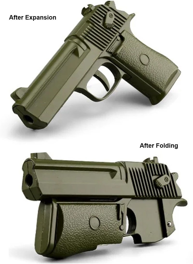 Army Green Realistic Metal Gun Toy With 6mm Rubber Bullets With Folding Mechanism