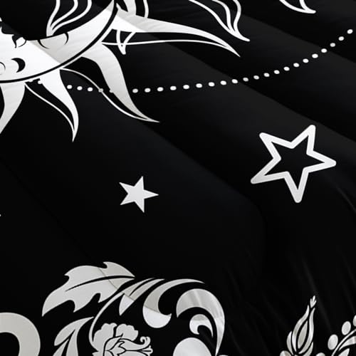 Tuzaovy Boho Queen Comforter Set for Girls - Bohemian Gothic Western Hippie Bedding Decor - Black and White Sun and Moon Design - Image 5
