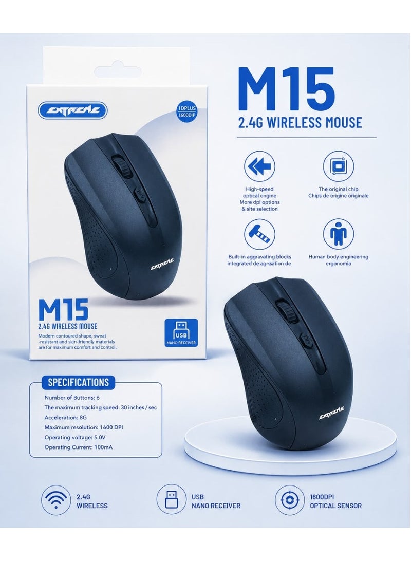 Wireless Mouse 2.4G, Ergonomic Plug-and-Play Cordless Mouse with Adjustable DPI, Optical Tracking & Long Battery Life for Laptop, PC, Desktop, Computer (Black)