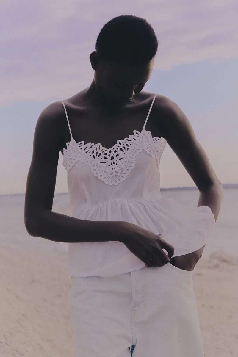 H&M Lace-trimmed strappy top