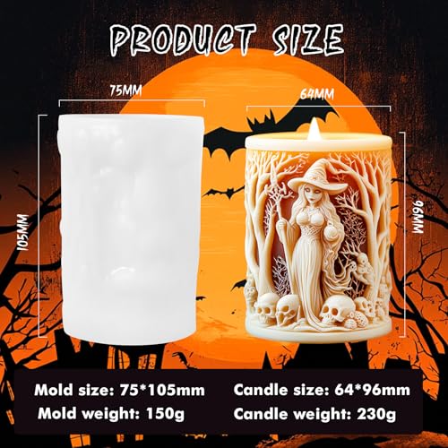 PEVOGON Halloween Candle Mold for Candle Making, 3DSilicone Mold for Resin Casting DIY Plaster Polymer Clay Home Decoration (Witch) - Image 2