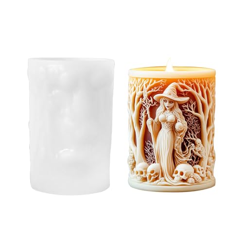 PEVOGON Halloween Candle Mold for Candle Making, 3DSilicone Mold for Resin Casting DIY Plaster Polymer Clay Home Decoration (Witch) - Image 1