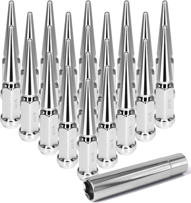 Partschoice 14mmx1.5 Chrome Spike Lug Nuts - 24Pcs M14x1.5 Acorn Close End with Socket Key - Image 1