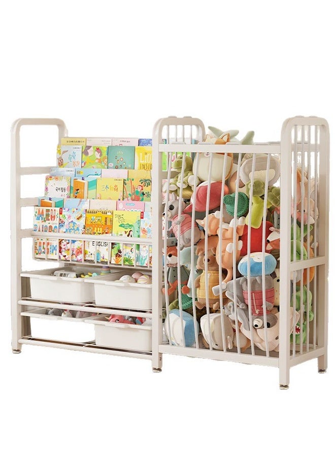 Sunbath Kids Bookshelf and Toy Storage, 3 Tier Book Shelf for Kids Rooms, Sling Baby Bookcase and 4 Toy Bins with Stuffed Animal Storage, Montessori Bookshelf with Toy Storage Organizer for Playroom, Nursery - Image 1