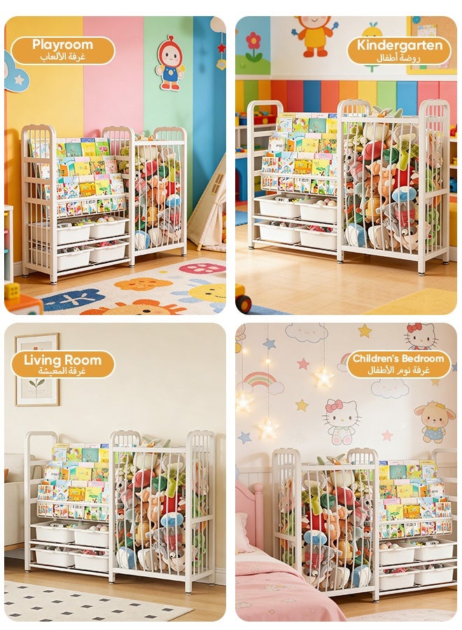 Sunbath Kids Bookshelf and Toy Storage, 3 Tier Book Shelf for Kids Rooms, Sling Baby Bookcase and 4 Toy Bins with Stuffed Animal Storage, Montessori Bookshelf with Toy Storage Organizer for Playroom, Nursery - Image 4