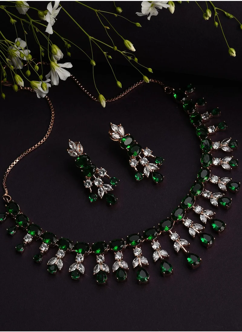 SOHI Green Stone-Studded & Beaded Jewellery Set