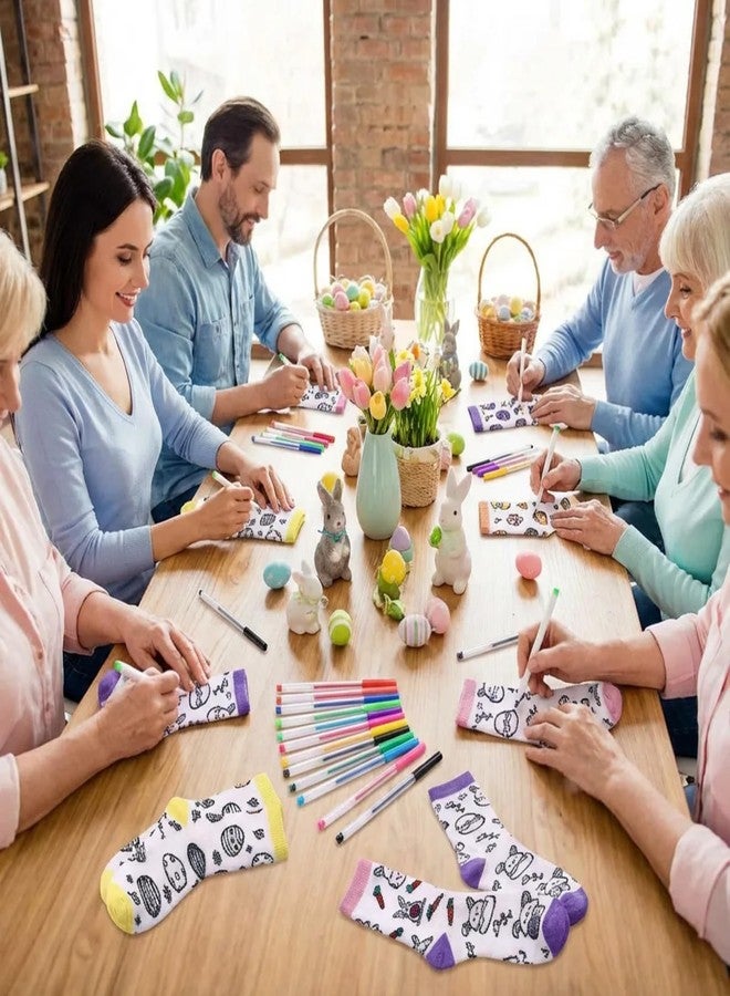 ShinyMatch 12 Pairs Doodle Socks Color Your Own Socks DIY Drawing Craft Arts with 48 Pcs Markers(Easter) - Image 2