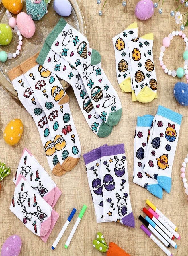 ShinyMatch 12 Pairs Doodle Socks Color Your Own Socks DIY Drawing Craft Arts with 48 Pcs Markers(Easter) - Image 3