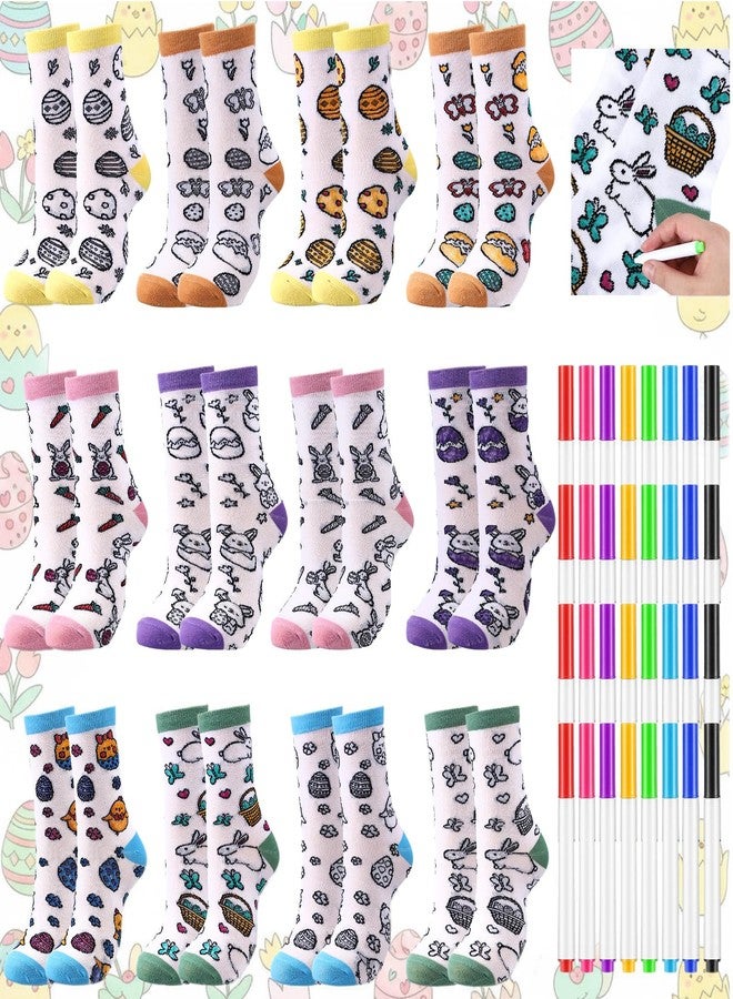 ShinyMatch 12 Pairs Doodle Socks Color Your Own Socks DIY Drawing Craft Arts with 48 Pcs Markers(Easter) - Image 1