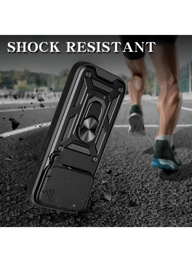 Shunjia Sliding Window Case, Shockproof Rugged Armor with Sliding Camera Cover & 360° Ring Kickstand, Compatible with Apple iPhone 17 Pro (Green) - Image 2