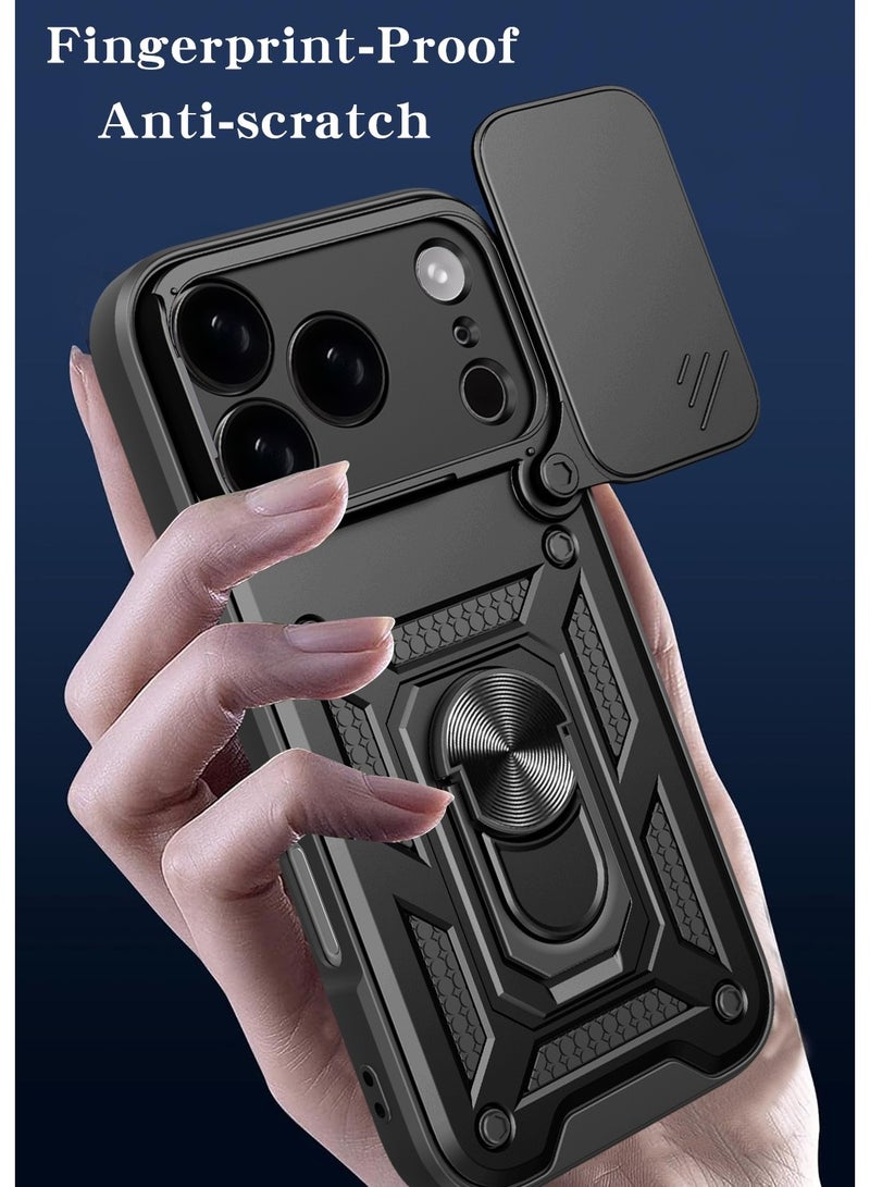 Shunjia Sliding Window Case, Shockproof Rugged Armor with Sliding Camera Cover & 360° Ring Kickstand, Compatible with Apple iPhone 17 Pro (Green) - Image 4