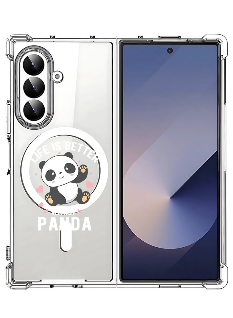 Theodor Magnetic Case for Samsung Galaxy Z Fold 7 Compatible with MagSafe Wireless Charging, Shockproof Phone Bumper Cover Life is better with panda - White - Image 1