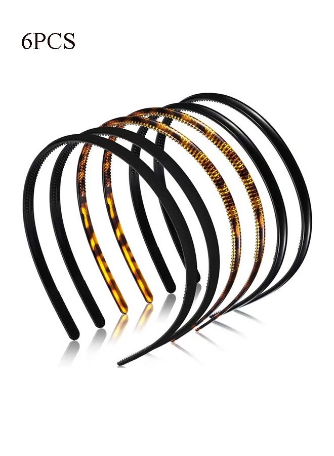 YJ 6 Pieces Plastic Headbands for Women Thin Headband with Teeth Plain Head Bands - Image 1