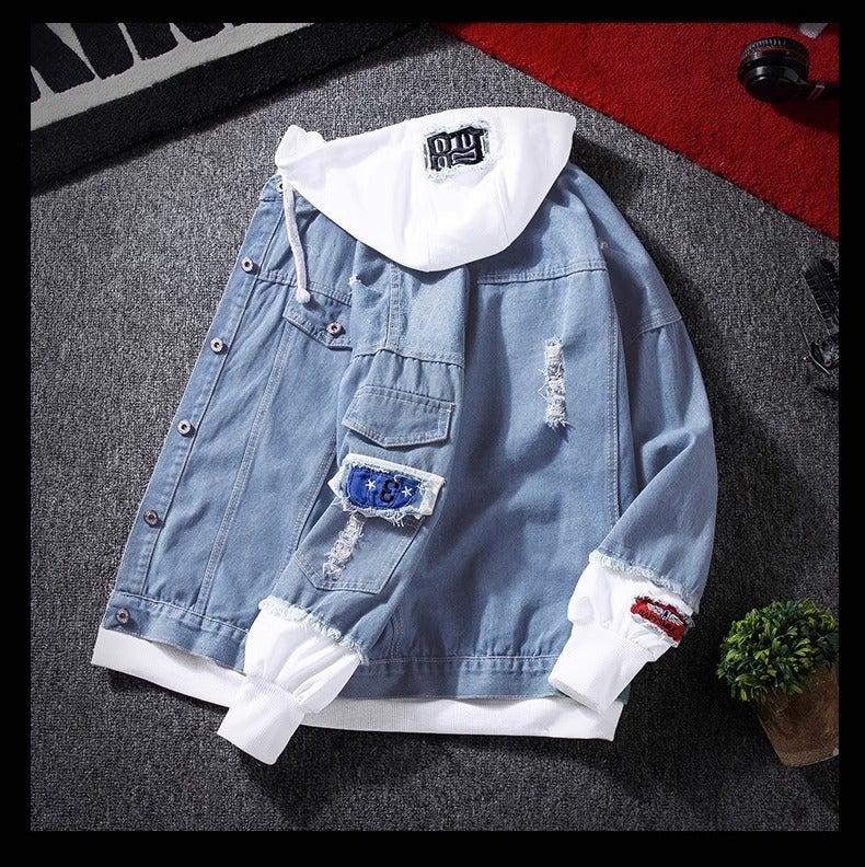 Spring and Autumn New stitching Denim jacket men's Korean-style fashion brand casual baseball uniform all-matching couple jacket - Image 3