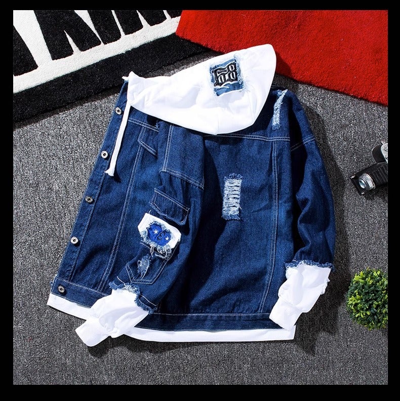 Spring and Autumn New stitching Denim jacket men's Korean-style fashion brand casual baseball uniform all-matching couple jacket - Image 2
