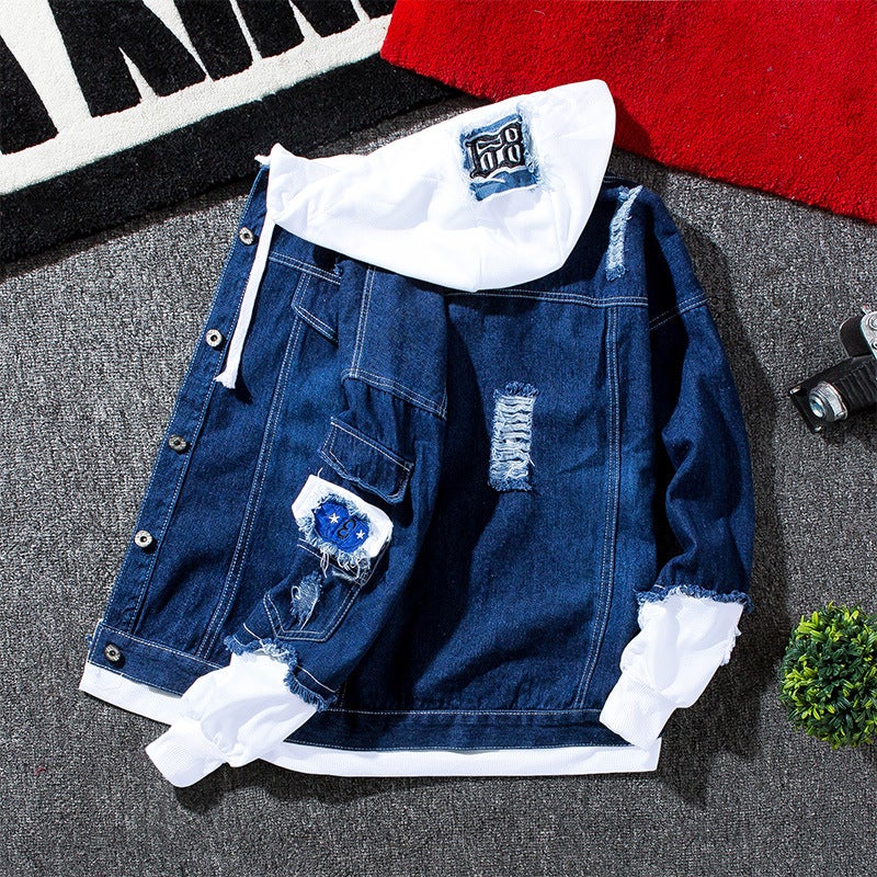 Spring and Autumn New stitching Denim jacket men's Korean-style fashion brand casual baseball uniform all-matching couple jacket - Image 1