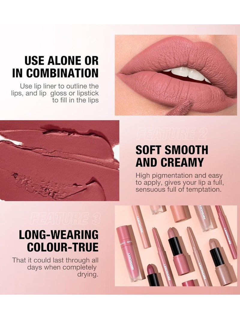 LANGMANNI 3 in 1 Matte Soft Lip Set Lip Liner Liquid Lip Gloss and Lipstick Combo Set Soft Smooth Natural Lip Contour Set Waterproof and Long Lasting Effect All in One Lip Makeup Gift Set 01 - Image 5