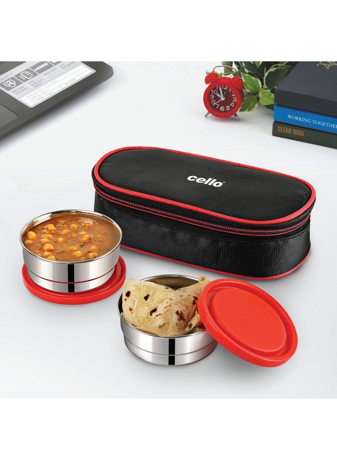 Cello CELLO Eco Bite Stainless Steel Lunch Box 2 Container with Jacket, Red | Microwave Safe & Leak Proof Containers | Full Meal and Easy to Carry  - Image 1