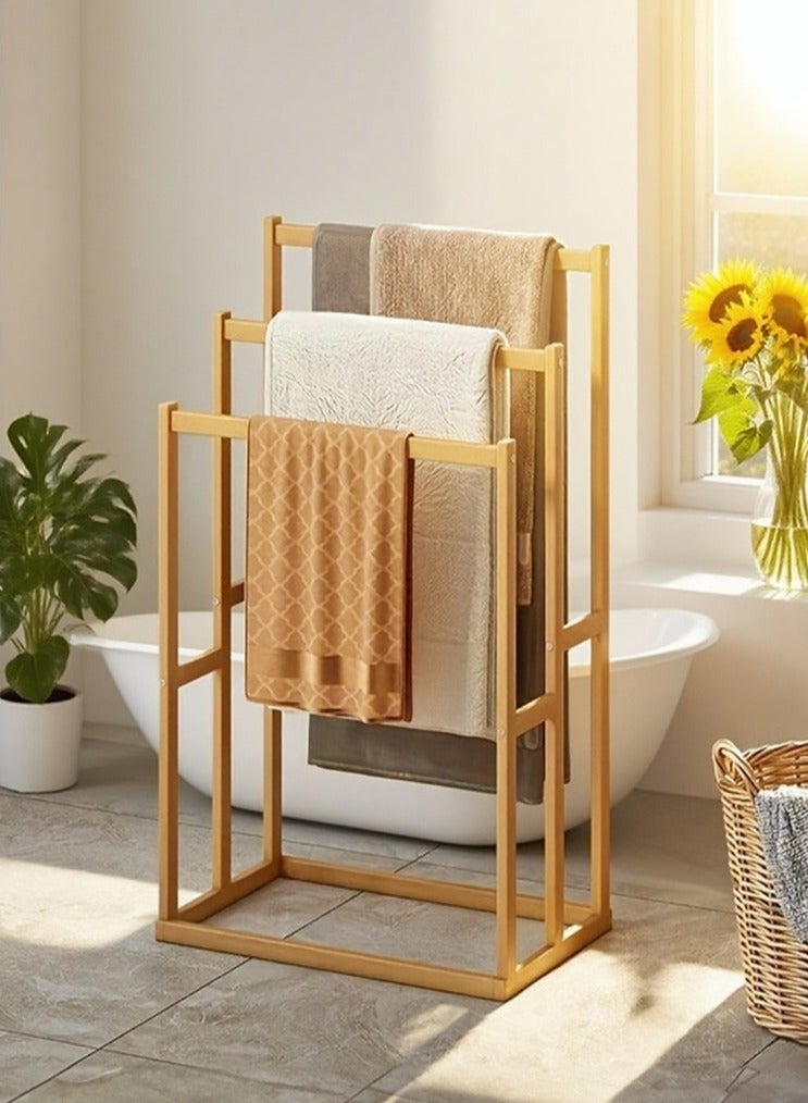 WALALLA 3-Tier Large Capacity Freestanding Wood Folding Towel Rack, Bamboo Ladder Towel Holder, Drying Stand, Bathroom Bath Organizer Rack, Modern Rust-Resistant Bathroom Organizer for Space Saving - Image 1