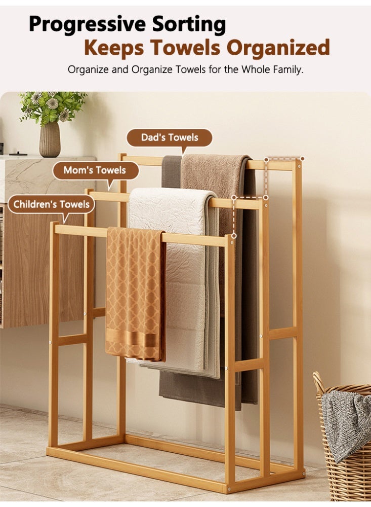 WALALLA 3-Tier Large Capacity Freestanding Wood Folding Towel Rack, Bamboo Ladder Towel Holder, Drying Stand, Bathroom Bath Organizer Rack, Modern Rust-Resistant Bathroom Organizer for Space Saving - Image 4