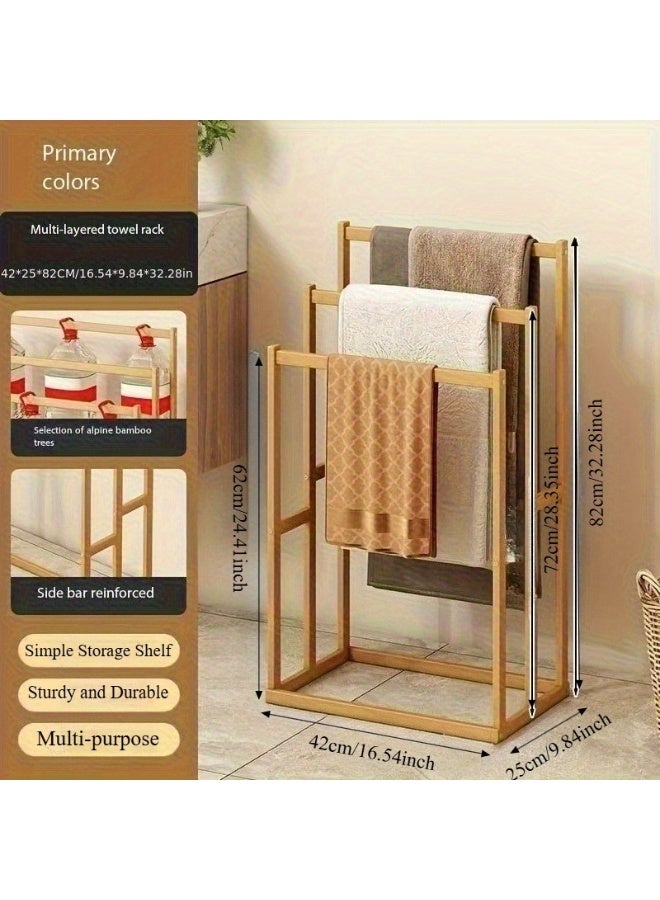WALALLA 3-Tier Large Capacity Freestanding Wood Folding Towel Rack, Bamboo Ladder Towel Holder, Drying Stand, Bathroom Bath Organizer Rack, Modern Rust-Resistant Bathroom Organizer for Space Saving - Image 5