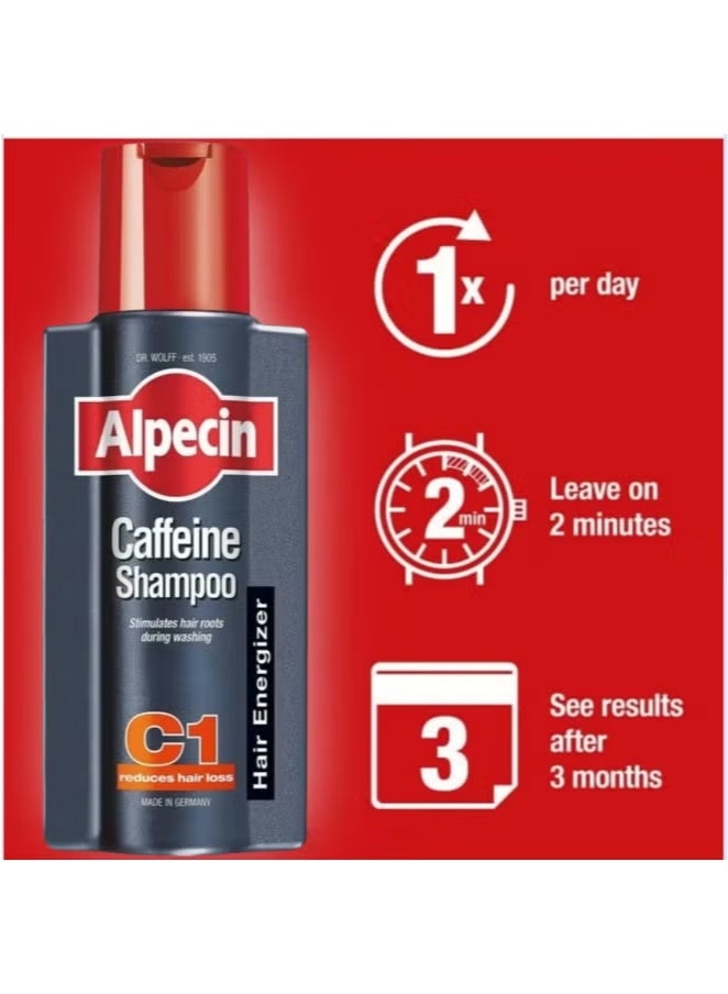 Alpecin 2 bottles of C1 Caffeine Anti-Hair Loss Shampoo 250ml - Strengthens hair roots, revitalizes scalp, reduces hair loss, restores thick, healthy hair - Image 2