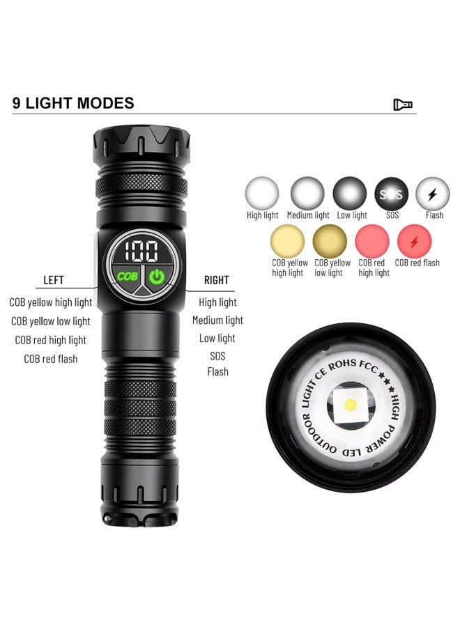 oldlaiben PM10TG Strong Light Flashlight,Power Handheld Flashlight,High Power Spotlight Long Range Led Flashlight,9 Modes With Side Cob Light,Digital Displaytype-C Charging,Zoomable Aluminum Alloy Torch Lantern,Waterproof,For Outdoor, Home, Camping - Image 3