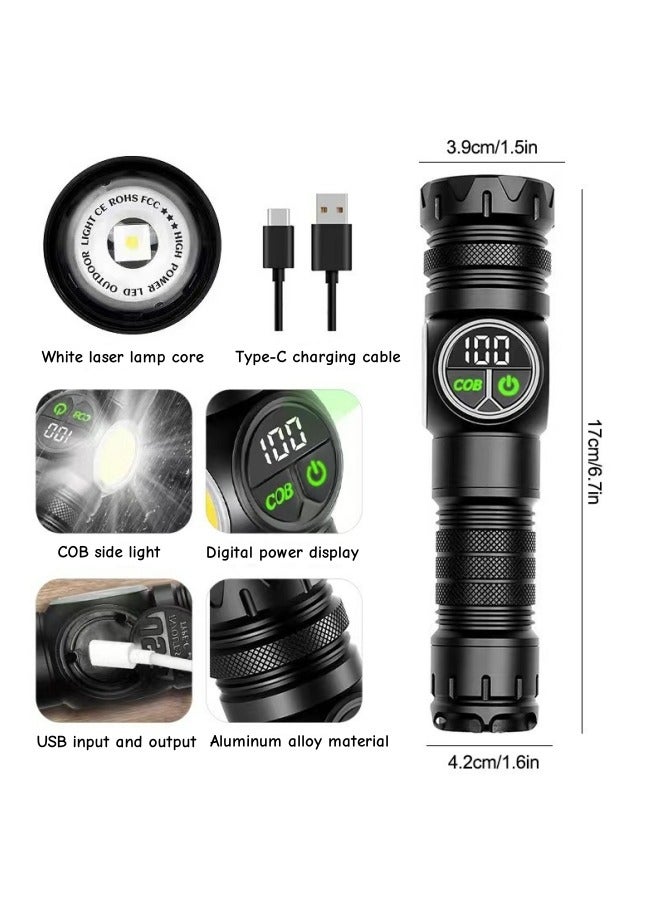 oldlaiben PM10TG Strong Light Flashlight,Power Handheld Flashlight,High Power Spotlight Long Range Led Flashlight,9 Modes With Side Cob Light,Digital Displaytype-C Charging,Zoomable Aluminum Alloy Torch Lantern,Waterproof,For Outdoor, Home, Camping - Image 2