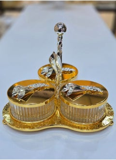 Candy and Dates Serving Bowl Set with Metal Rack 3 Bowls Lid and Handle Ideal for Fruits Desserts Snacks Nuts and Condiments