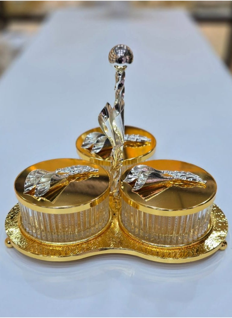 Generic - Candy and Dates Serving Bowl Set with Metal Rack 3 Bowls Lid and Handle Ideal for Fruits Desserts Snacks Nuts and Condiments - Image 1