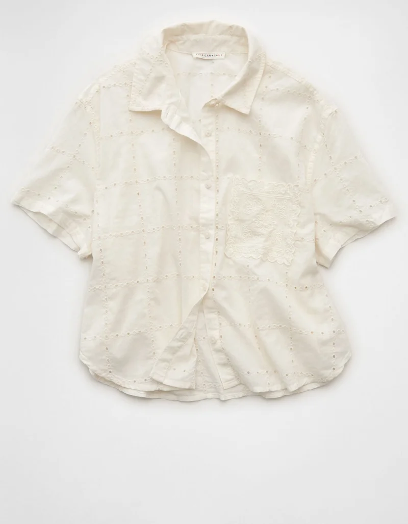 American Eagle  AE Embroidered Cabana Shirt for Women | Best Price UAE
