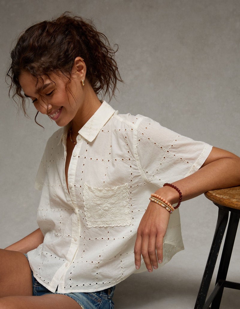 American Eagle AE Embroidered Cabana Shirt - Image 1