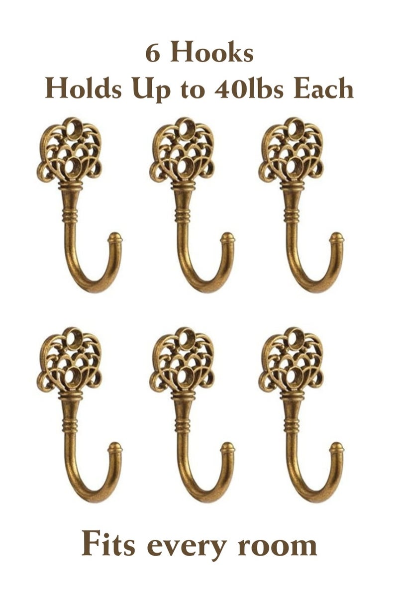 6-Piece Vintage Wall Hooks – Retro Bronze Zinc Alloy Hooks with Screws, 5.7cm / 2.25in Height, Multi-Purpose Coat & Towel Hangers - Image 1