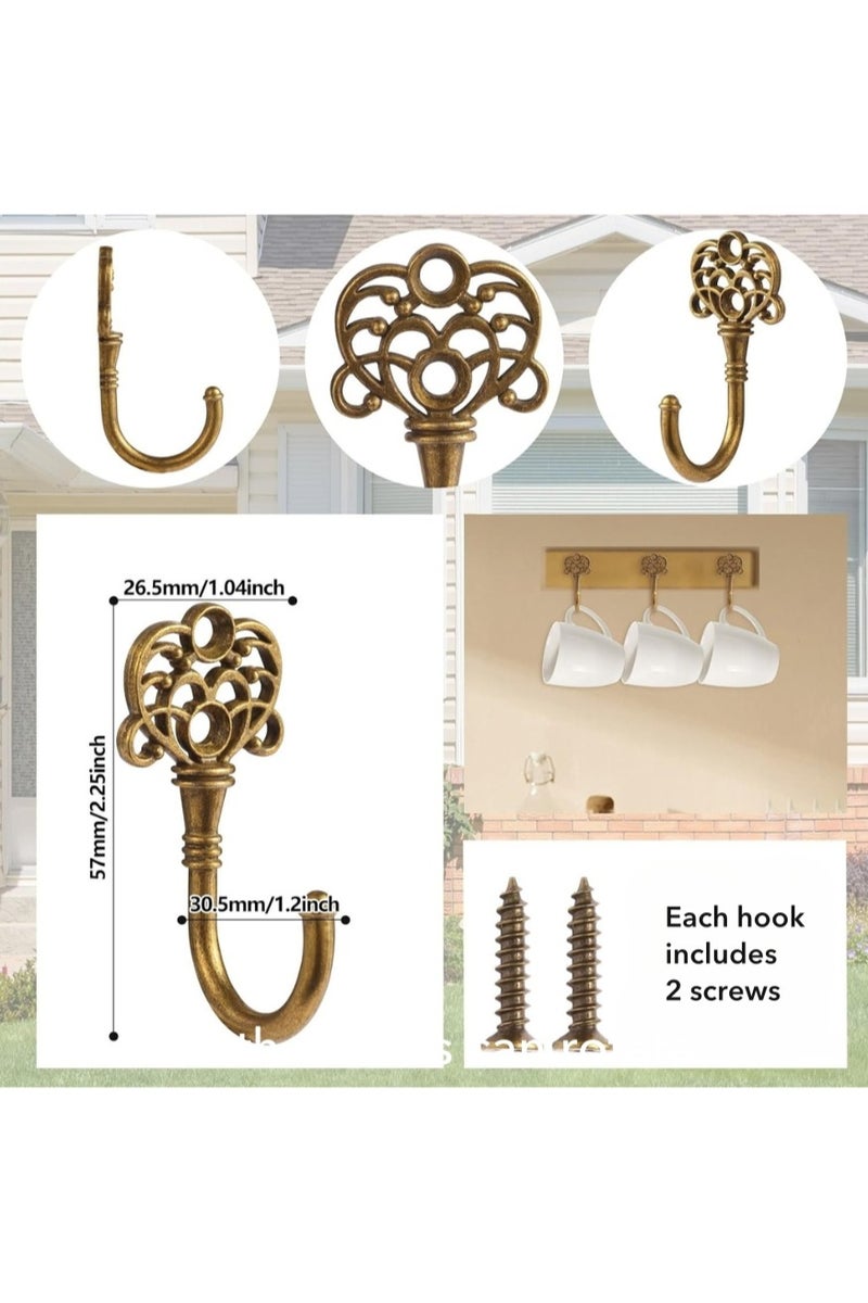 6-Piece Vintage Wall Hooks – Retro Bronze Zinc Alloy Hooks with Screws, 5.7cm / 2.25in Height, Multi-Purpose Coat & Towel Hangers - Image 2