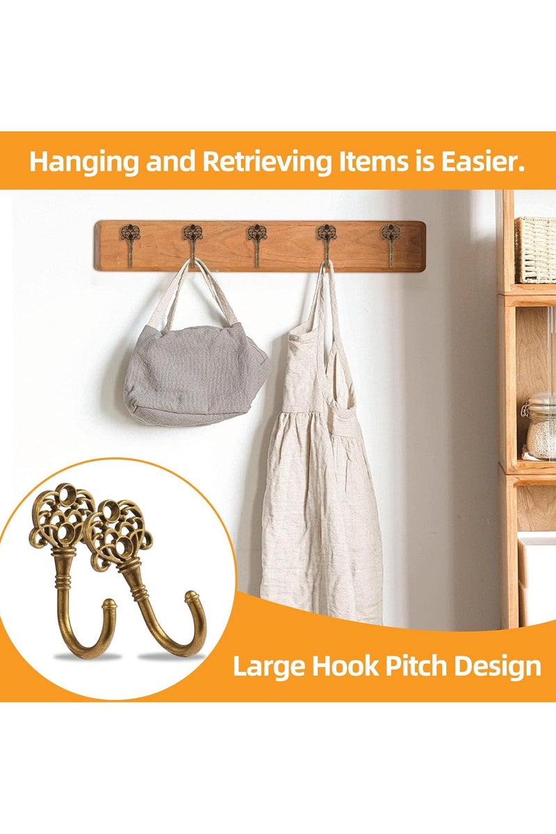 6-Piece Vintage Wall Hooks – Retro Bronze Zinc Alloy Hooks with Screws, 5.7cm / 2.25in Height, Multi-Purpose Coat & Towel Hangers - Image 3