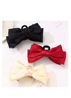 Excefore 3 Pack Big Bow Hair Claw Clips, Nonslip Barrettes Hair Accessories, Bow Knot Strong Hold Hair Jaw Clips for Thin Thick Curly Hair, Suitable for Birthday Party Show (Black White Red)  - Image 2