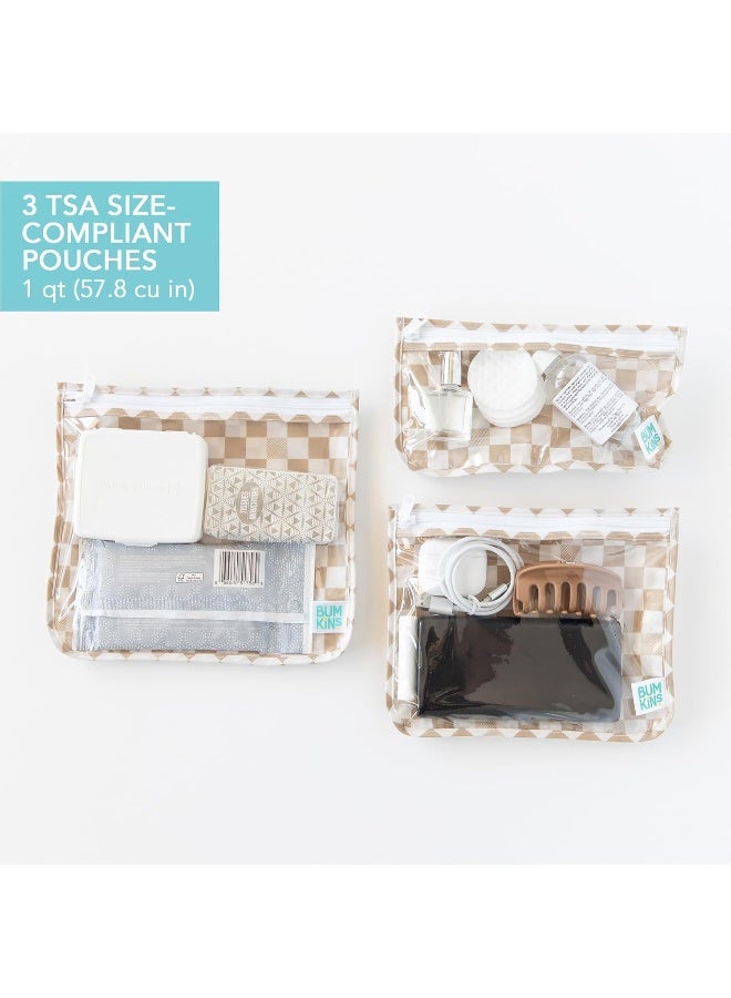 Bumkins - Waterproof Wet Bag & Clear Travel Bags - For Beach, Baby, Travel, Swim Suit, Cloth Diapers, Pump Parts, Pool, Gym, Toiletries - Reusable & Easy to Clean - Beige Check - 4 Pack - Image 5