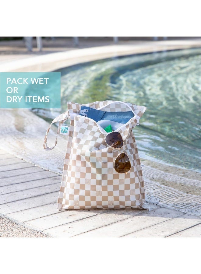 Bumkins - Waterproof Wet Bag & Clear Travel Bags - For Beach, Baby, Travel, Swim Suit, Cloth Diapers, Pump Parts, Pool, Gym, Toiletries - Reusable & Easy to Clean - Beige Check - 4 Pack - Image 3