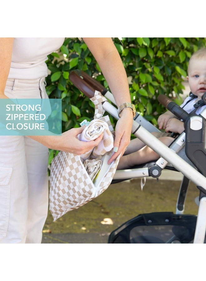 Bumkins - Waterproof Wet Bag & Clear Travel Bags - For Beach, Baby, Travel, Swim Suit, Cloth Diapers, Pump Parts, Pool, Gym, Toiletries - Reusable & Easy to Clean - Beige Check - 4 Pack - Image 4