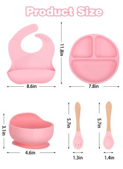 Super ZYouth 5-Pieces Silicone Baby Feeding Set, Baby Led Weaning Supplies with Suction Bowl and Divided Plate, Wooden Spoon and Fork, Toddler Tableware Set with Adjustable Soft Silicone Bib  - Image 2
