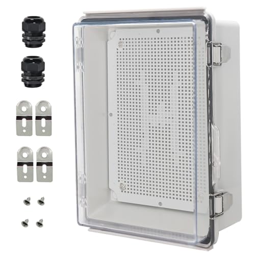 Zulkit Junction Box IP67 Waterproof Electrical Box Hinged Clear Cover Stainless Steel Latch Plastic Enclosure for Project w Mounting Plate Wall Bracket and 2 Cable Gland 11"x7.5"x5.5"/280x190x140mm - Image 1