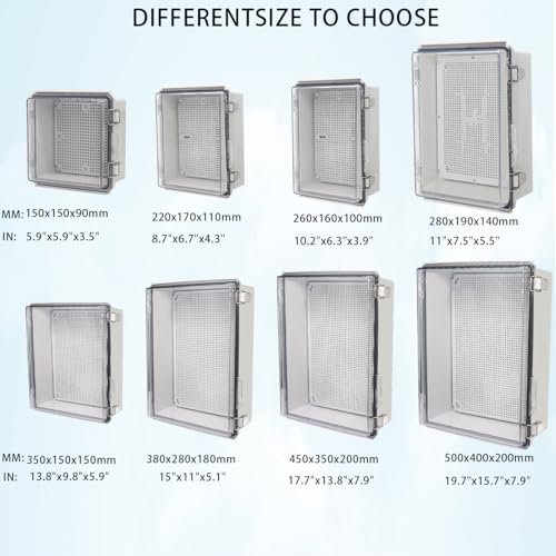 Zulkit Junction Box IP67 Waterproof Electrical Box Hinged Clear Cover Stainless Steel Latch Plastic Enclosure for Project w Mounting Plate Wall Bracket and 2 Cable Gland 11"x7.5"x5.5"/280x190x140mm - Image 3