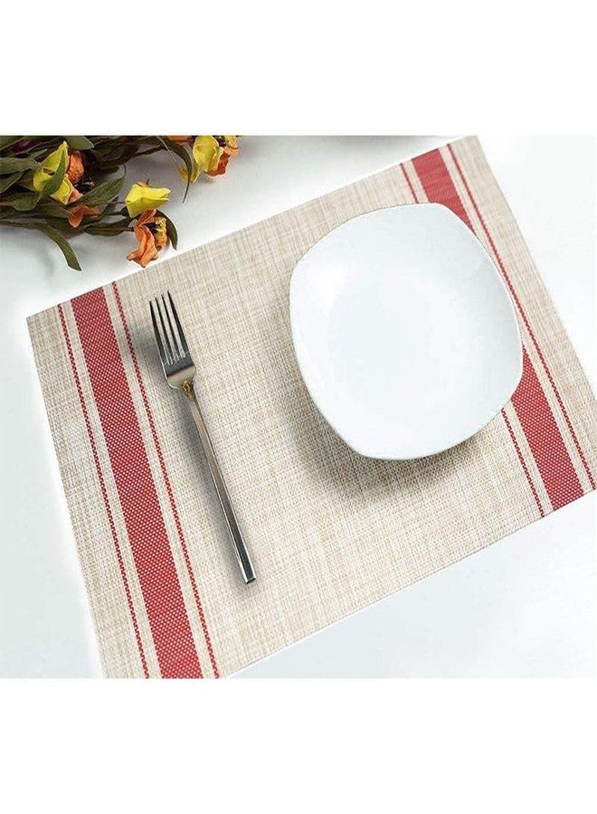 THW 4pc PVC Dining Table Mats Set - Heat-Resistant Woven Vinyl Placemats (45x30 cm) - Stain Resistant, Easy to Clean, Eco-Friendly Kitchen Accessories | Cream - Image 3