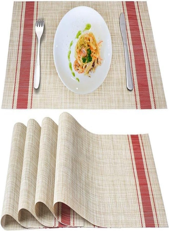 THW 4pc PVC Dining Table Mats Set - Heat-Resistant Woven Vinyl Placemats (45x30 cm) - Stain Resistant, Easy to Clean, Eco-Friendly Kitchen Accessories | Cream - Image 2