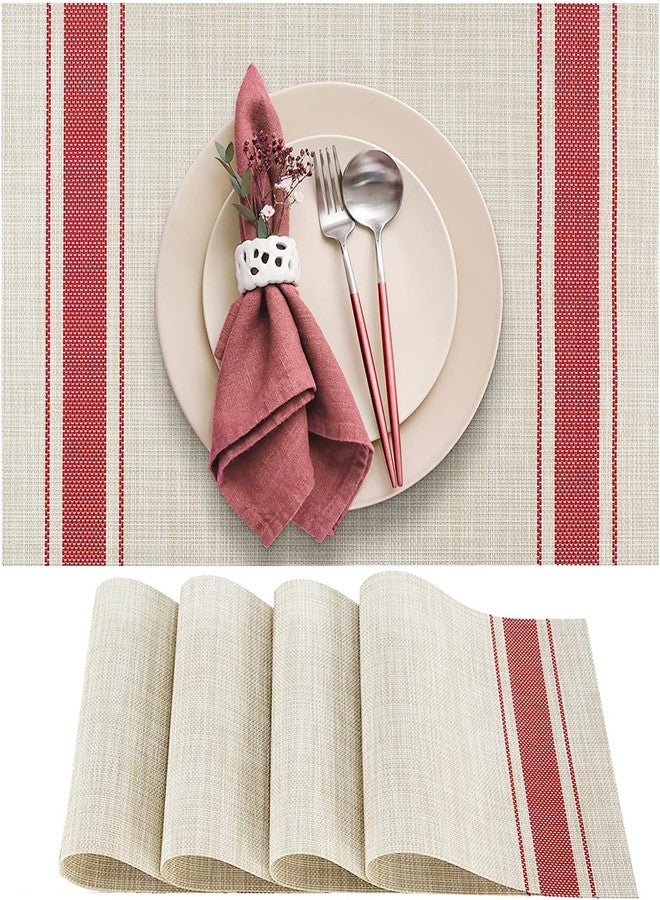 THW 4pc PVC Dining Table Mats Set - Heat-Resistant Woven Vinyl Placemats (45x30 cm) - Stain Resistant, Easy to Clean, Eco-Friendly Kitchen Accessories | Cream - Image 1