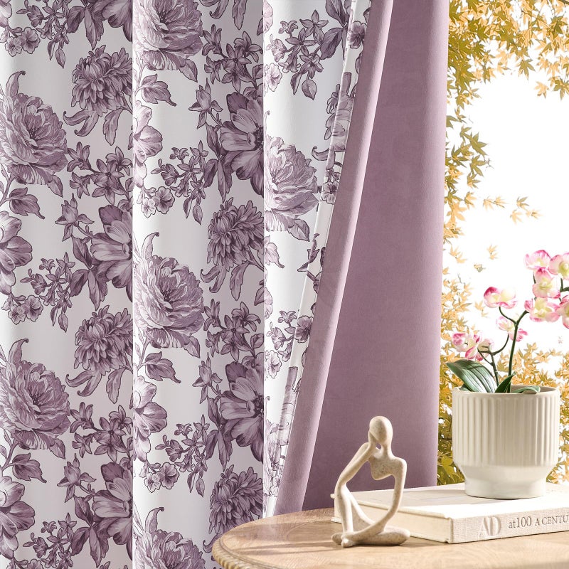 FOLKSIDE Violet Floral Curtains 63 Inch Length 2 Panels for Bedroom Grommet Thermal Insulated Room Darkening Curtains for Girls Room Nursery Romantic Princess Theme Orchid Garden Flower Drapes, 52x63 Purple - Image 1