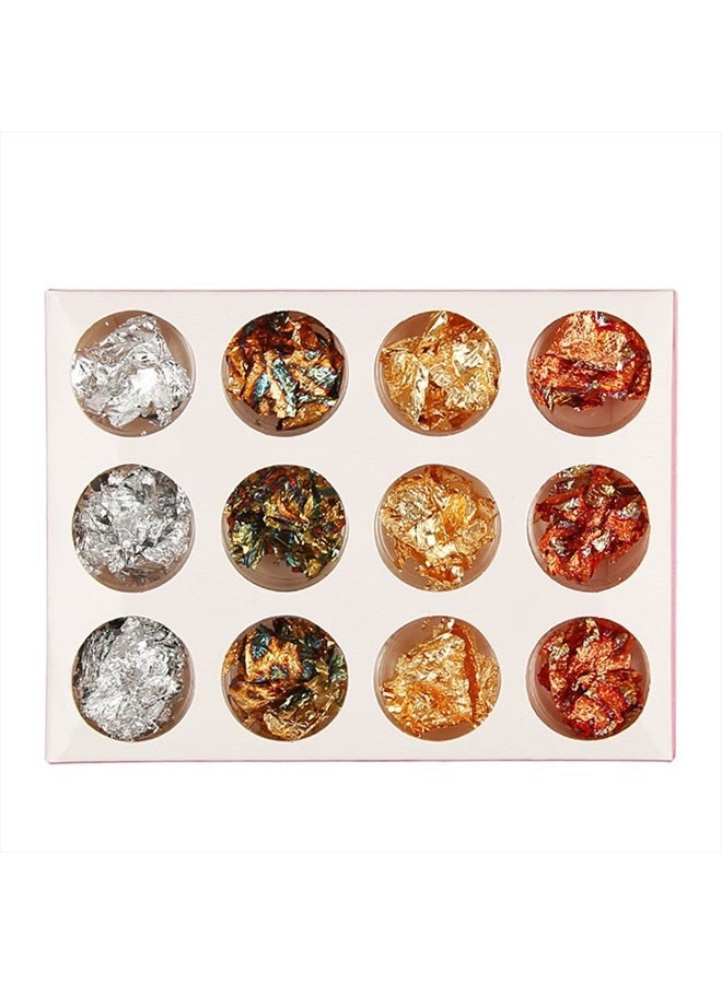 Minejin 12 Pot/Set Nail Art Gold Silver Paillette Flake Chip Foil DIY Glitter Decal Acrylic UV Gel Decoration - Image 2